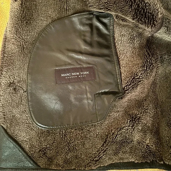 Mark New York genuine shearling coat in black leather with brown collar - Picture 9 of 15